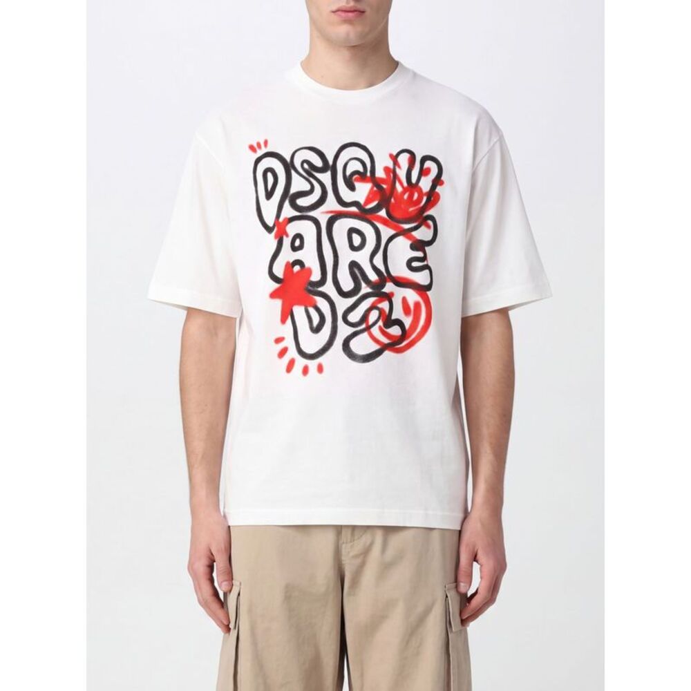 Dsquared2 Men Dsquared2 Crew Neck Cotton T-Shirt With Contrast Logo Print